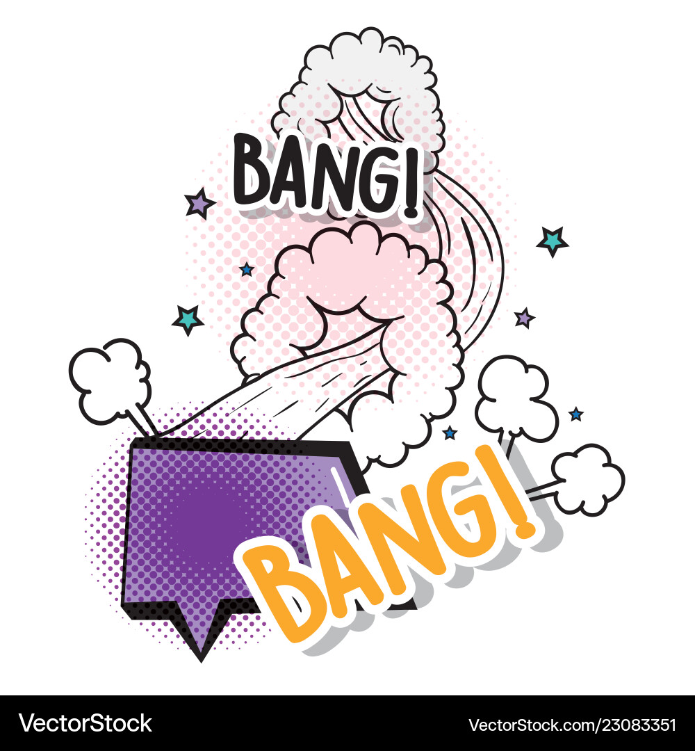 Chat bubble with stars and bang patch message Vector Image
