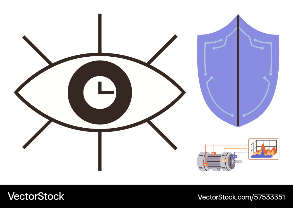 Eye with clock shield icon and machine Vector Image