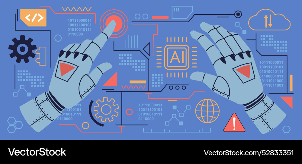 Robot Hands AI Writing Program vector image