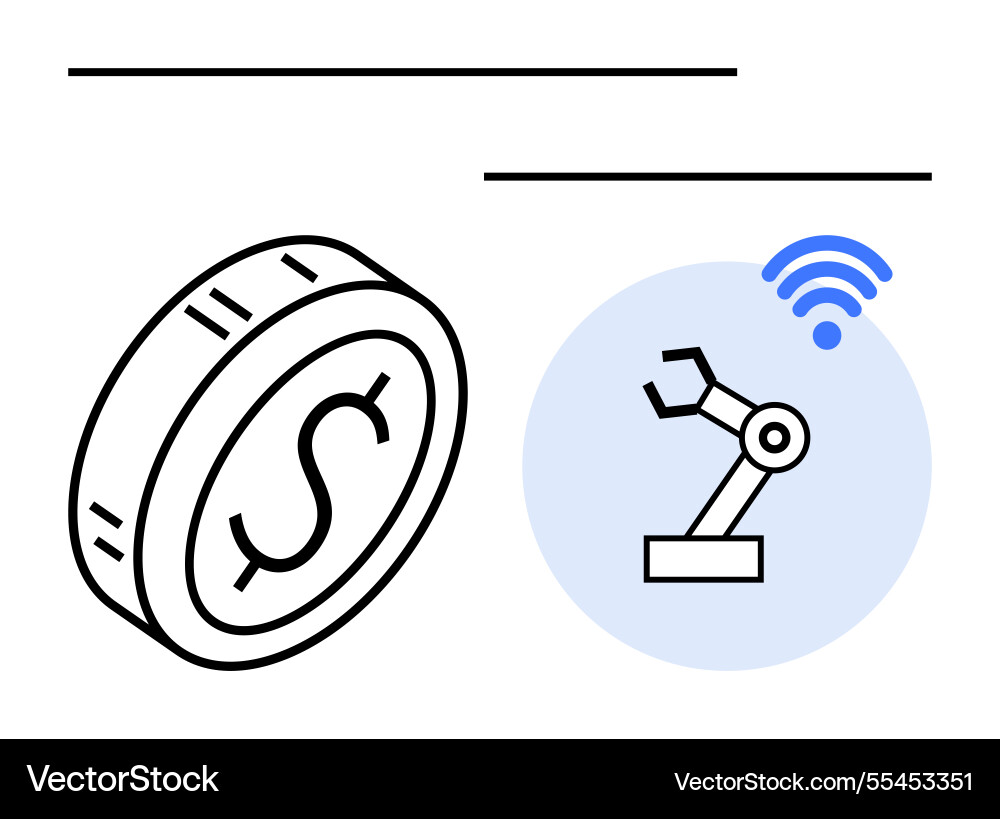 Robotic arm with wireless signal and coin Vector Image