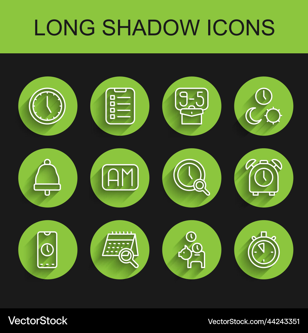 Set line alarm clock app mobile calendar search Set line alarm clock app mobile calendar search vector image