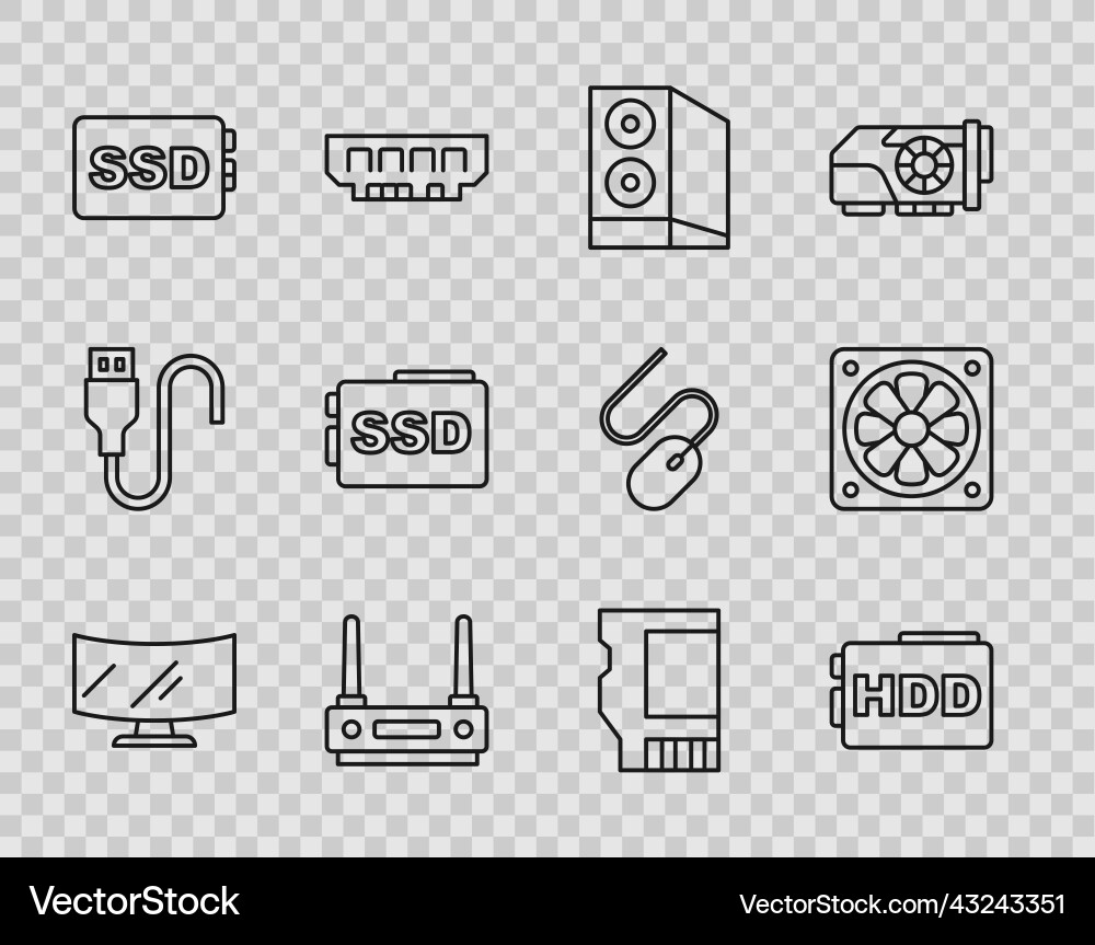 Set line computer monitor screen hard disk drive Vector Image