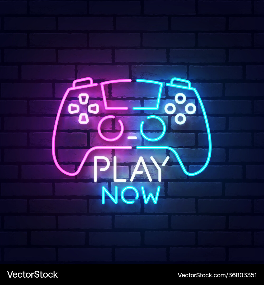 Spielen Sie jetzt Neon Zeichen helle Signboard Licht Banner Spielen Sie jetzt Neon Zeichen helle Signboard Licht Banner vektorbild