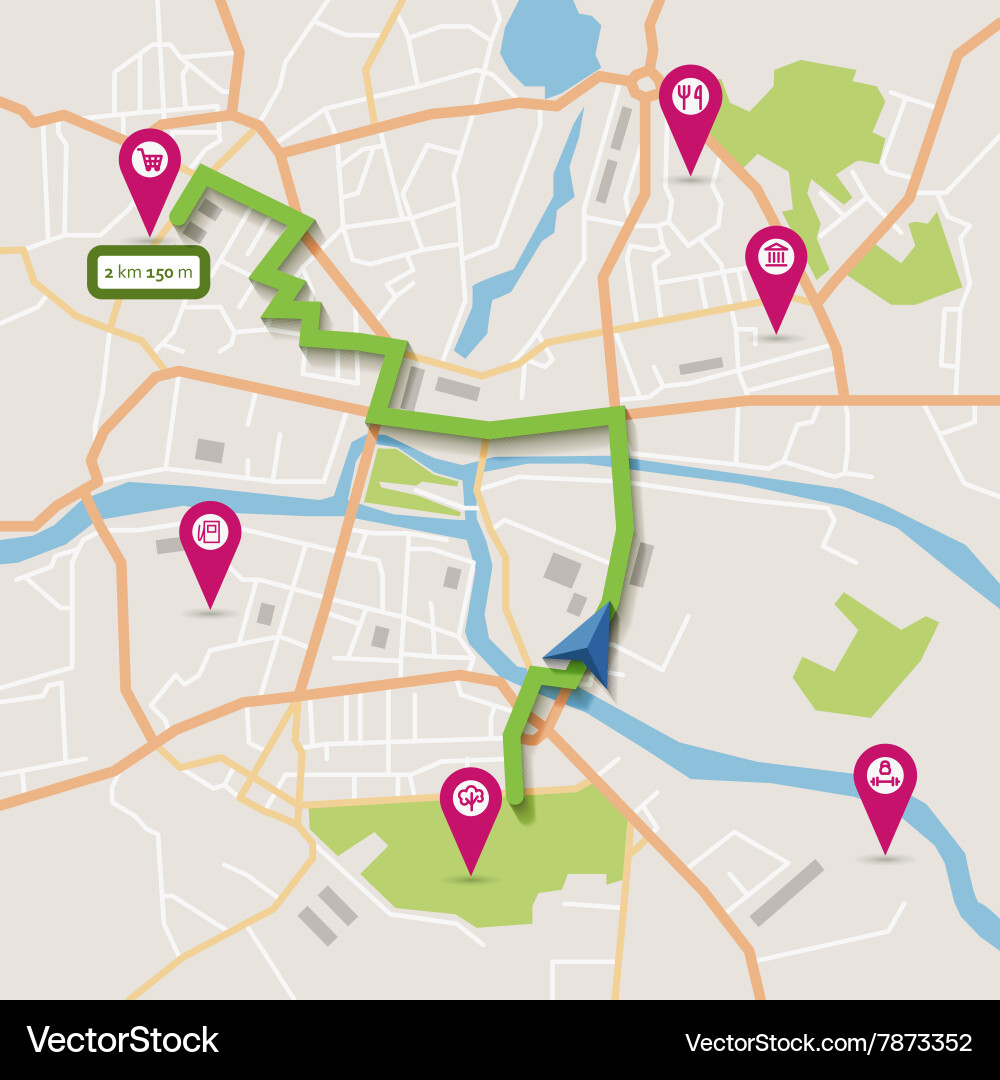 City Map with Navigation Route Vector Image