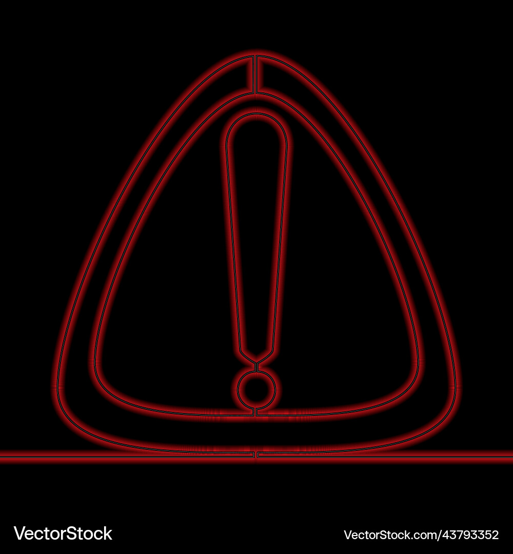 Continuous line triangular exclamation point neon Continuous line triangular exclamation point neon vector image