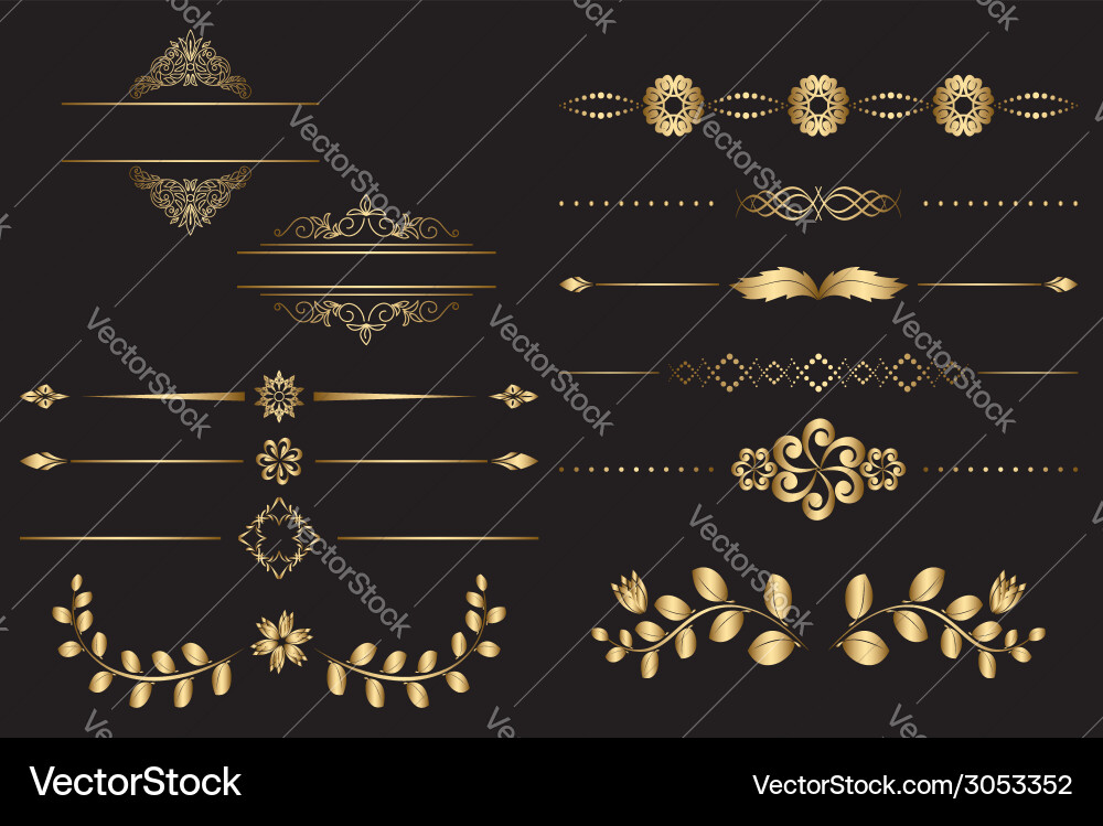 Golden Decorative Elements & Ornaments Vector Image