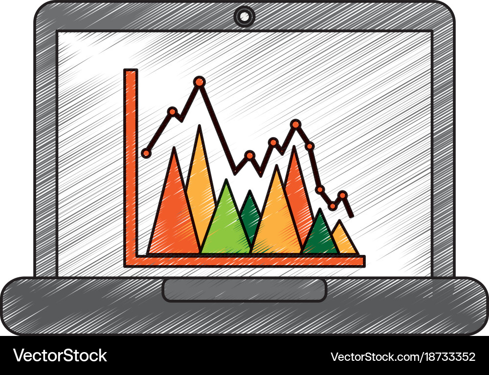 Graph chart on laptop screen icon image vector image