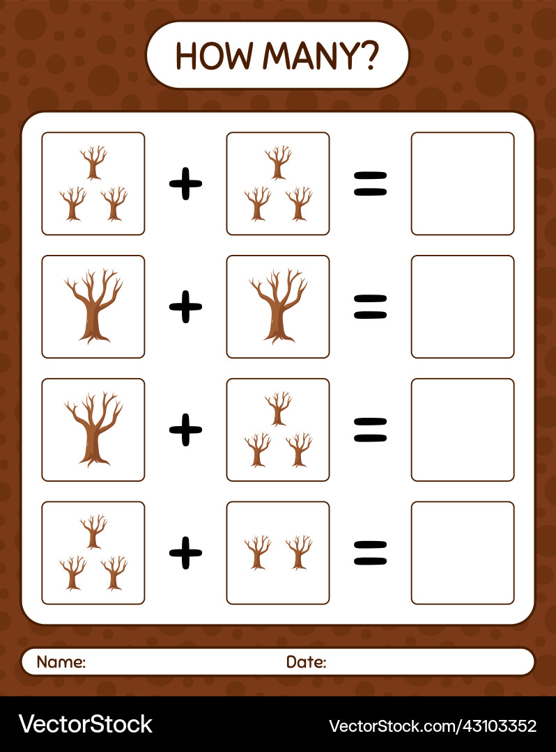 How many counting game with tree worksheet How many counting game with tree worksheet vector image