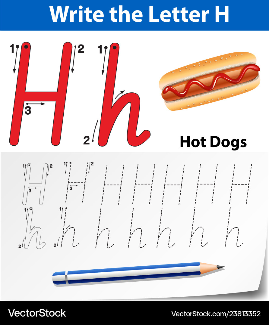 Letter h tracing alphabet worksheets Letter h tracing alphabet worksheets vector image