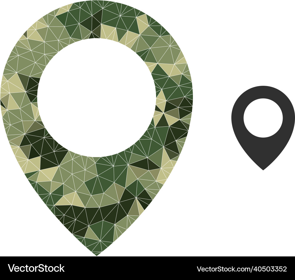 Low-poly mosaic map pointer icon in camouflage Low-poly mosaic map pointer icon in camouflage vector image