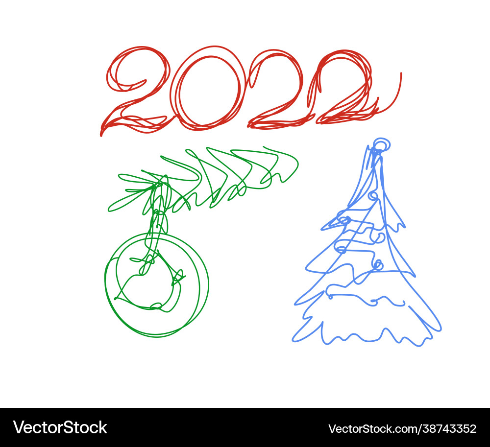 New year icon set in continuous line art style New year icon set in continuous line art style vector image