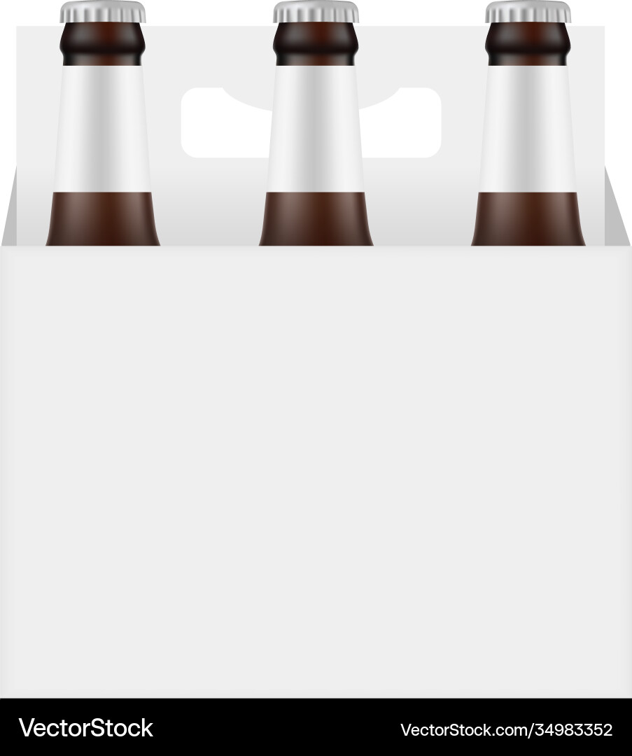 Paper beer bottle carrier packaging box mockup Paper beer bottle carrier packaging box mockup vector image