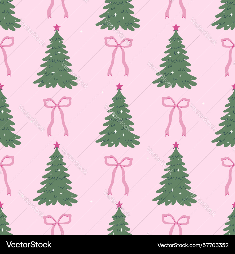 Seamless pattern with christmas trees and bows Vector Image