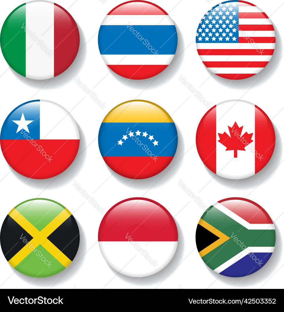 Set of flags in botton style design element eps10 vector image