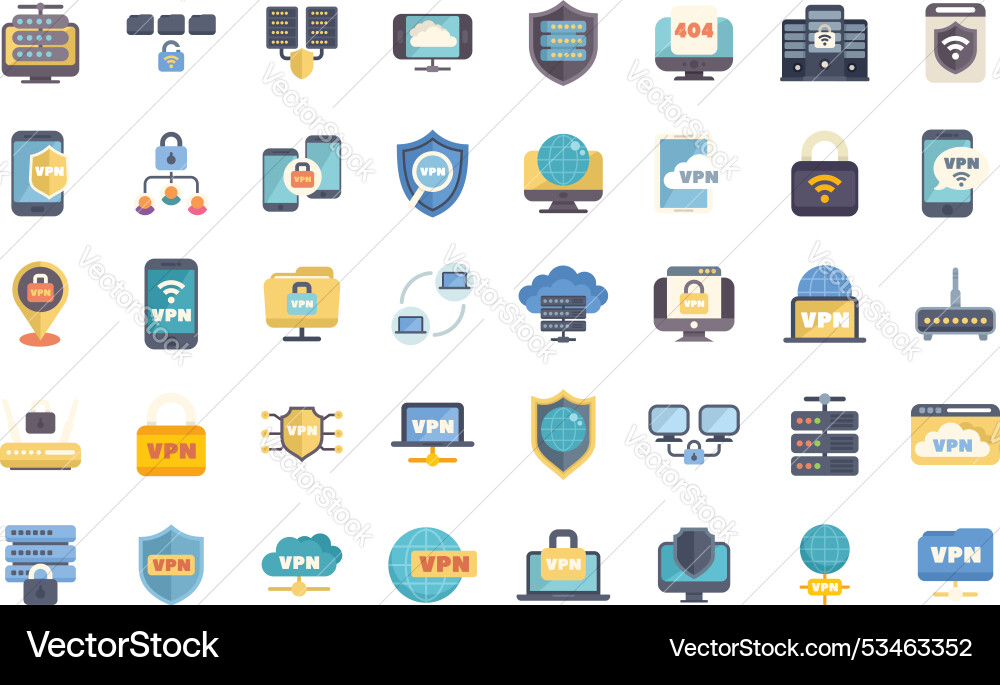 Set of vpn icons showing virtual private network Vector Image
