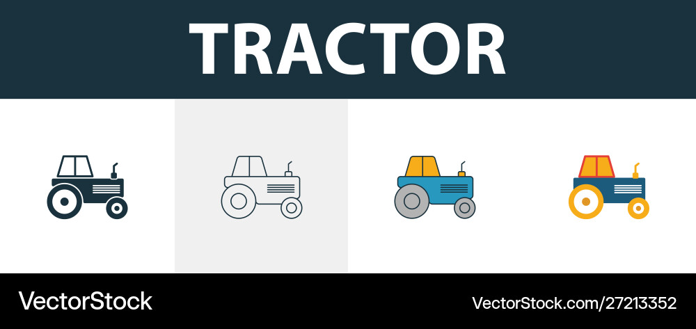 Tractor icon set four simple symbols in different vector image