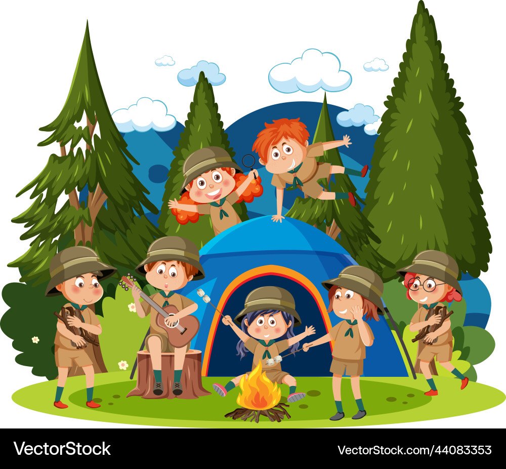 Children camping out at the forest Children camping out at the forest vector image