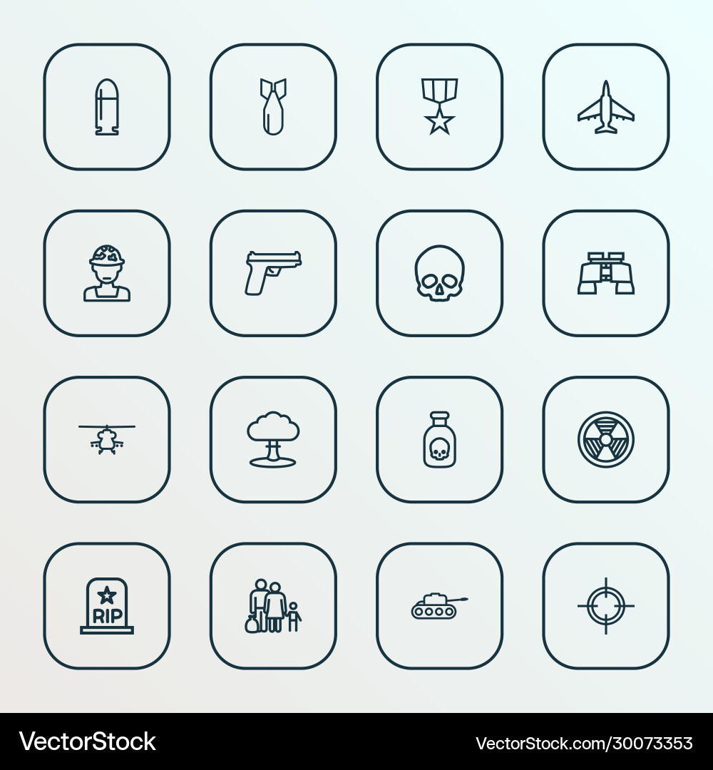 Combat icons line style set with bullet gun Combat icons line style set with bullet gun vector image