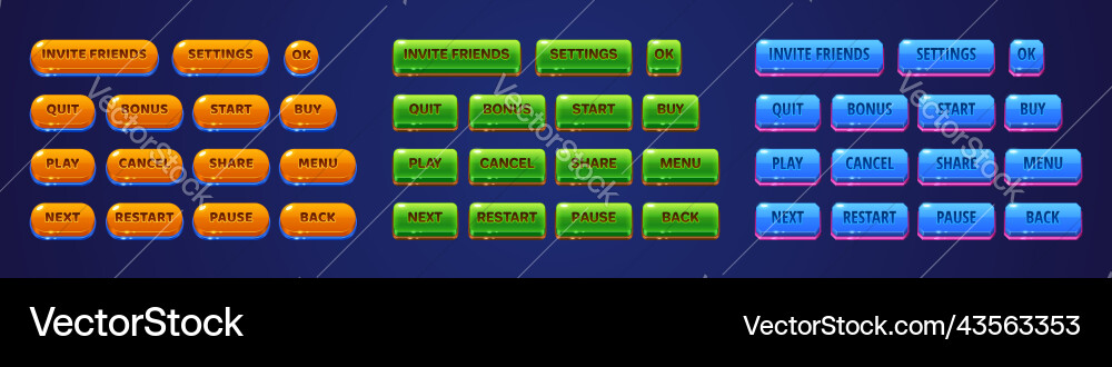 Glossy buttons for game or app menu interface set Glossy buttons for game or app menu interface set Vector Image