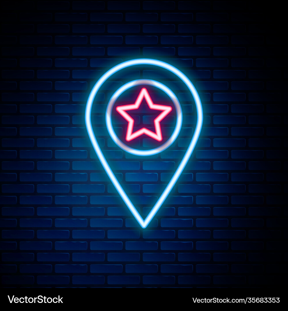 Glowing neon line map pointer with star icon Glowing neon line map pointer with star icon vector image