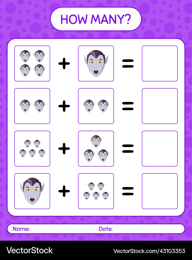 How many counting game with vampire worksheet How many counting game with vampire worksheet vector image