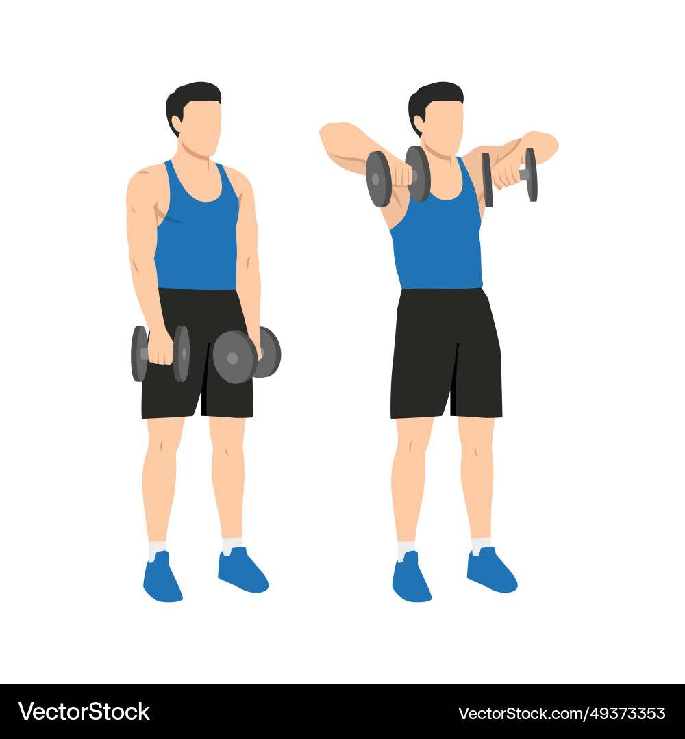 Man doing upright dumbbell rows exercise Man doing upright dumbbell rows exercise vector image