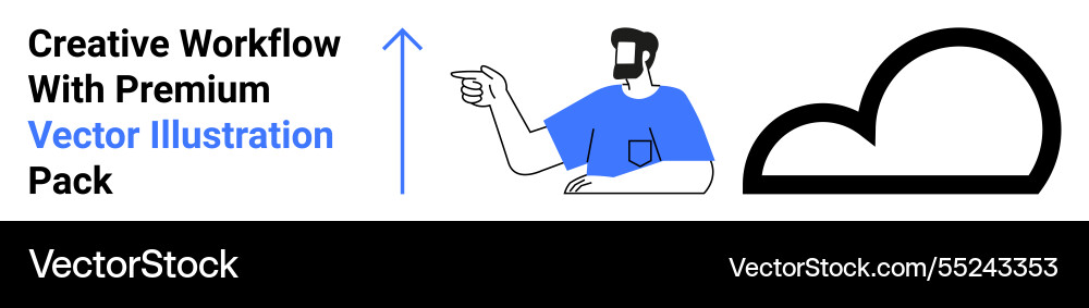Man gesturing upward with cloud symbol and minimal Man gesturing upward with cloud symbol and minimal vector image