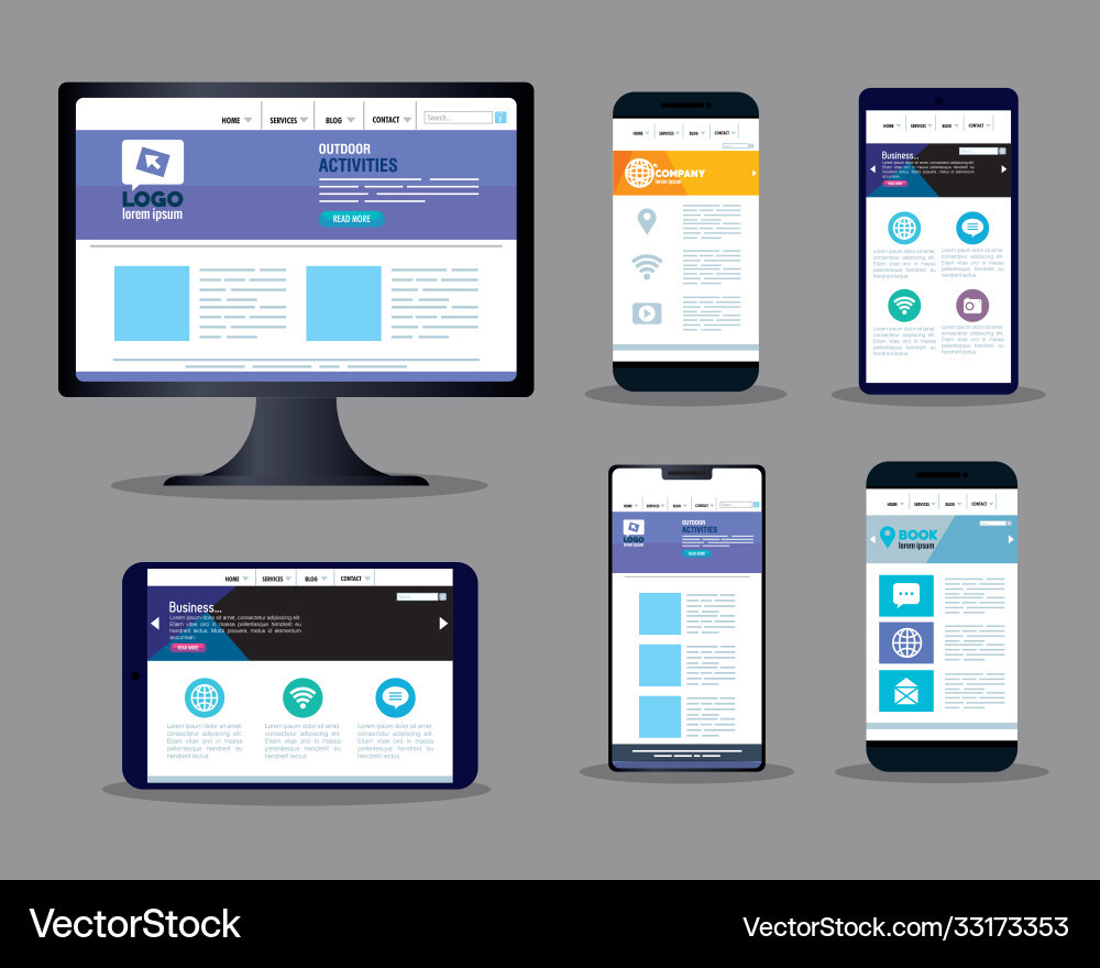 Mockup responsive web concept website development Mockup responsive web concept website development Vector Image
