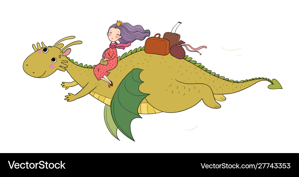 Princess is flying on a dragon queen vector image