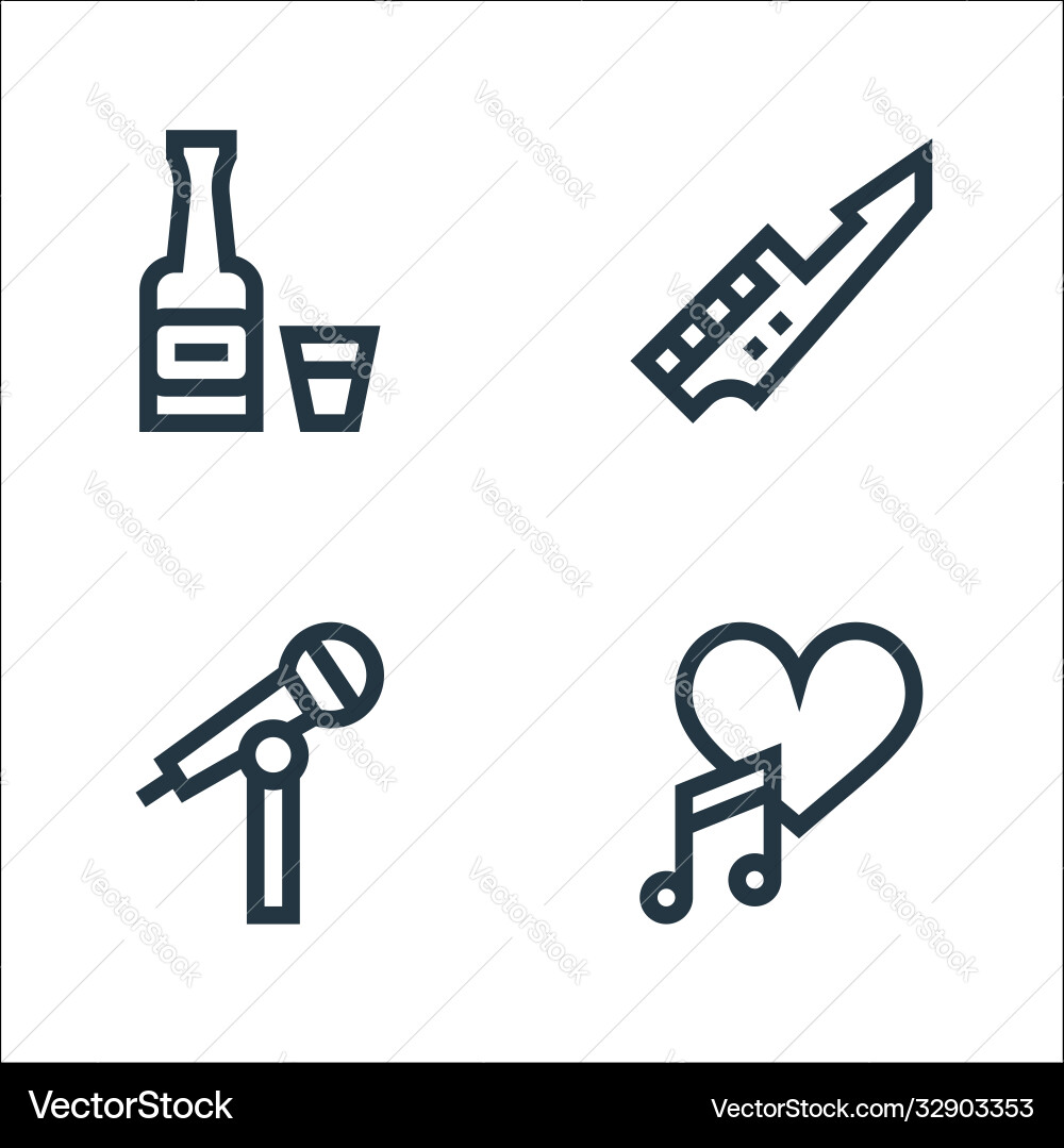 Rock and roll line icons linear set quality Rock and roll line icons linear set quality vector image