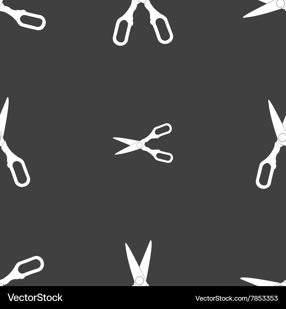 Scissors icon sign seamless pattern on a gray Vector Image