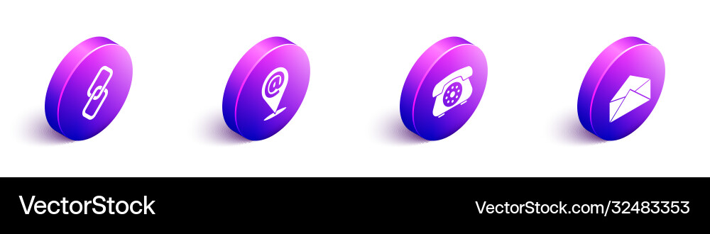 Set isometric chain link location and mail e Set isometric chain link location and mail e vector image