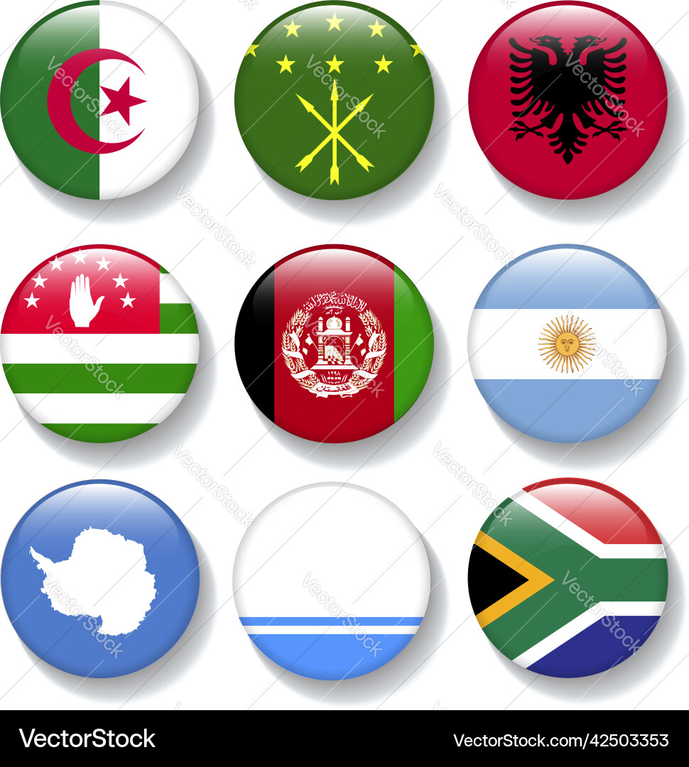 Set of flags in botton style design element eps10 Set of flags in botton style design element eps10 vector image