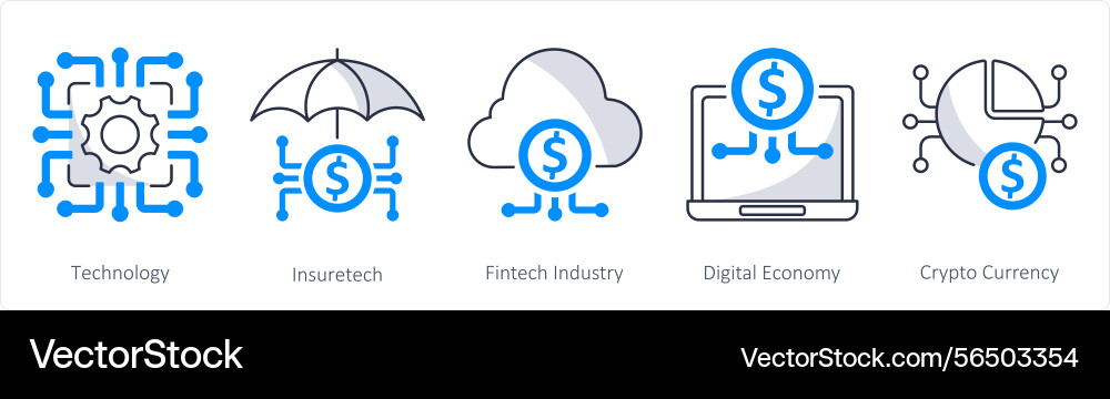 A set of 5 blockchain icons as technology vector image