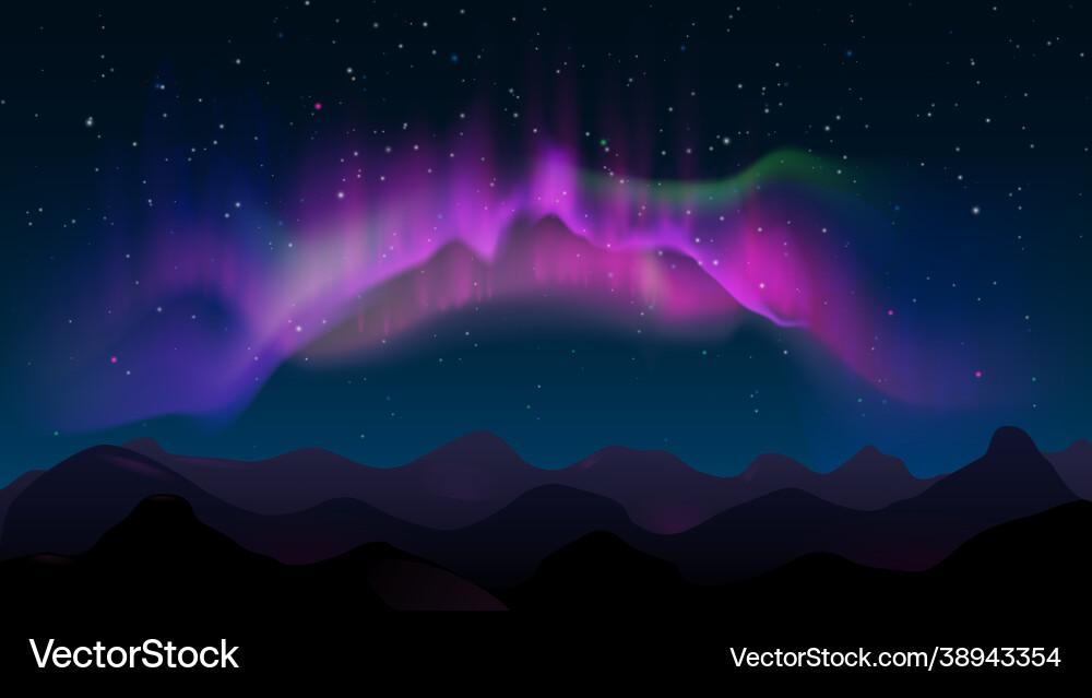 Abstract mountain night landscape with aurora vector image