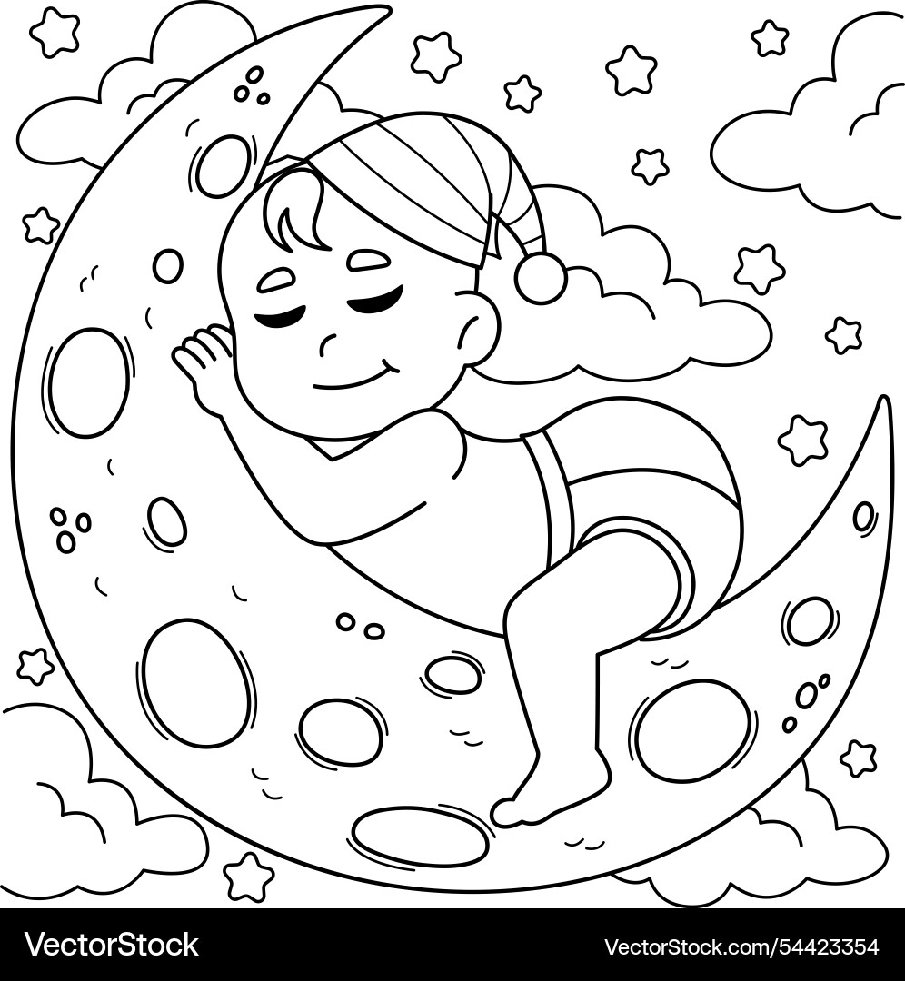 Baby shower sleeping on the moon coloring Baby shower sleeping on the moon coloring vector image