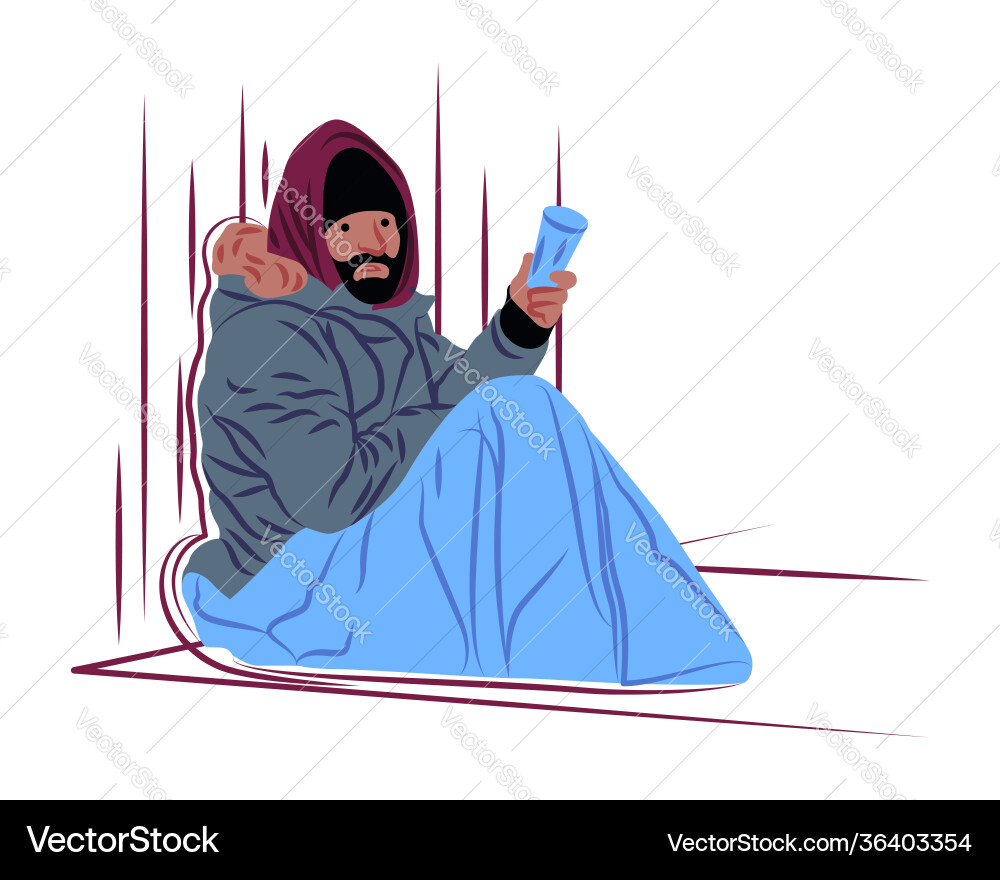 Beggar in shadow sharp lines style vector image