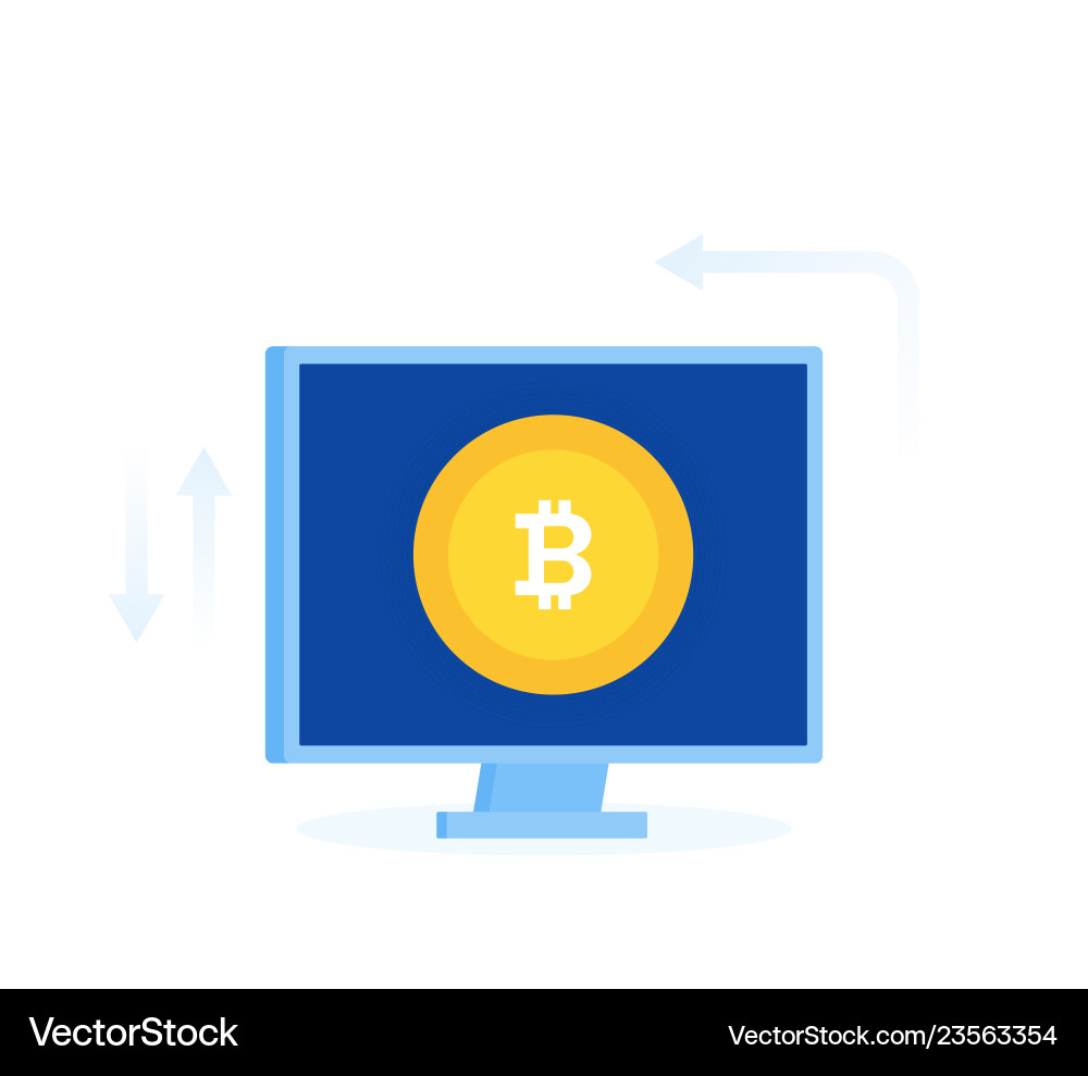 Bitcoin coin on computer screen Bitcoin coin on computer screen vector image