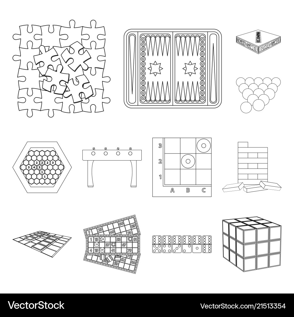 Board game outline icons in set collection Board game outline icons in set collection vector image
