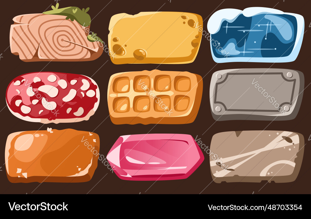 Ice and stone game ui button frame block Vector Image