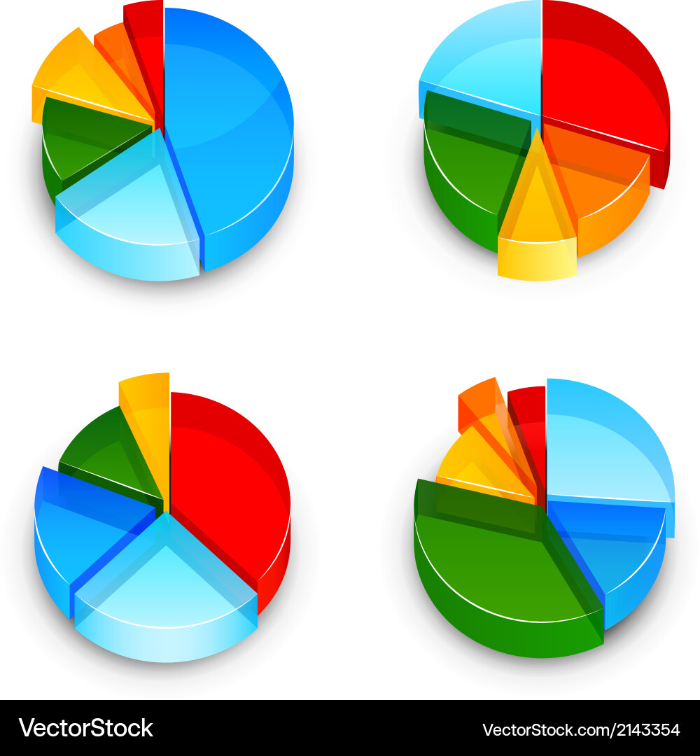 Pie chart 3d icons set Vector Image