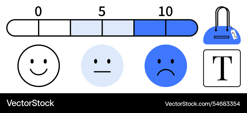 Rating scale with emoticons handbag and text Rating scale with emoticons handbag and text Vector Image