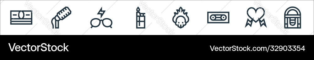 Rock and roll line icons linear set quality vector image