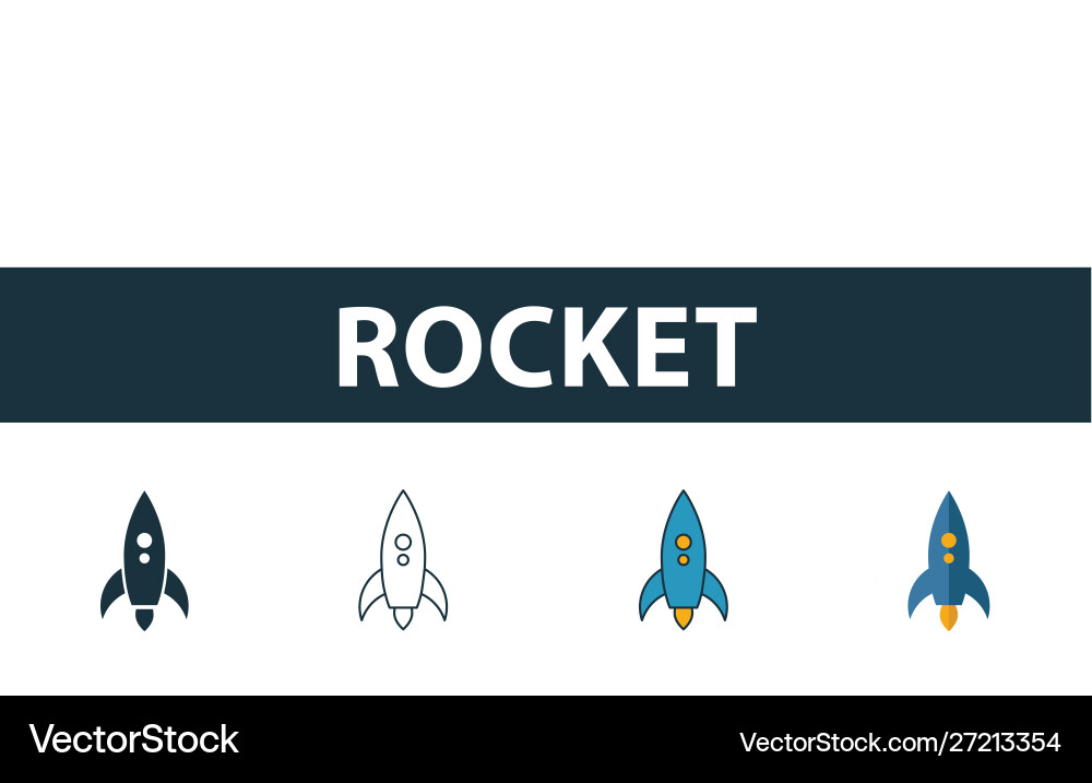 Rocket icon set four simple symbols in different vector image