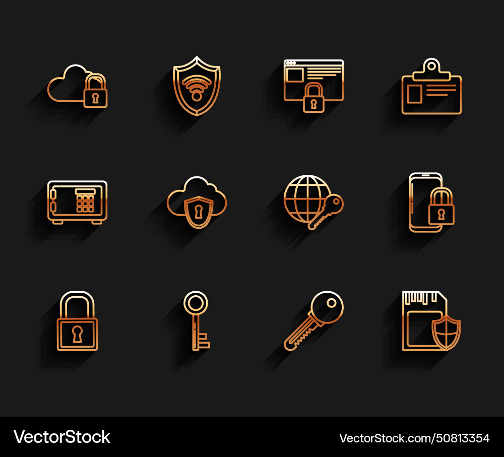 Set line lock key cloud computing sd card Vector Image