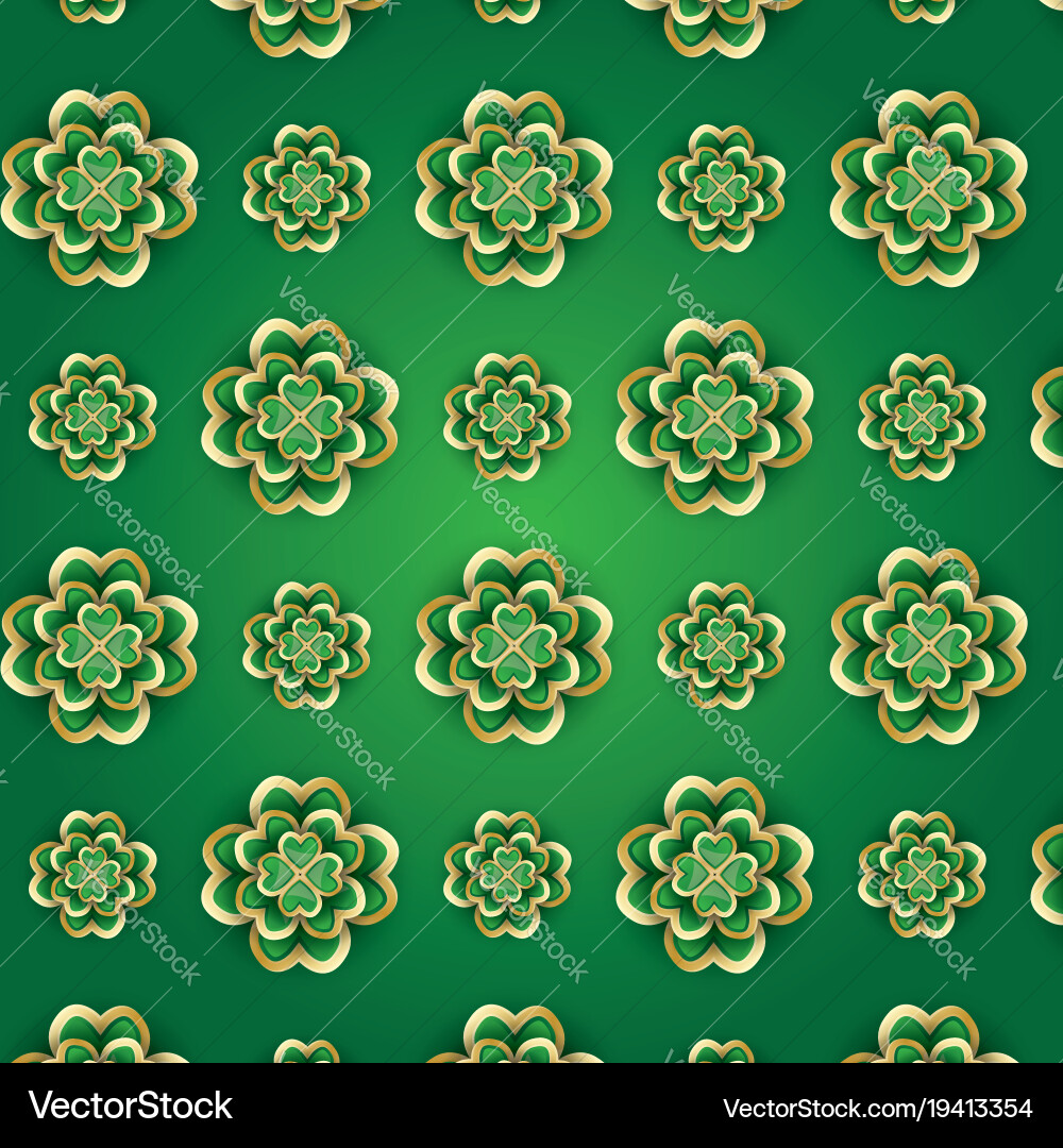 St patricks day pattern with 3d clover vector image