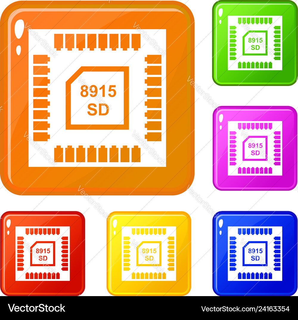 Technology microchip icons set color Technology microchip icons set color vector image