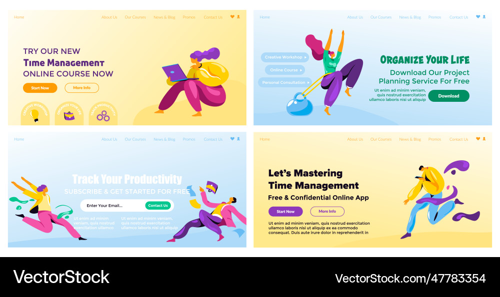 Web banner set with time management app offer Web banner set with time management app offer vector image