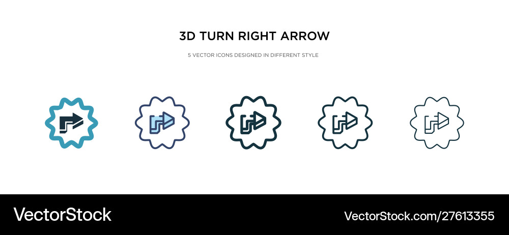 3d turn right arrow icon in different style two 3d turn right arrow icon in different style two vector image