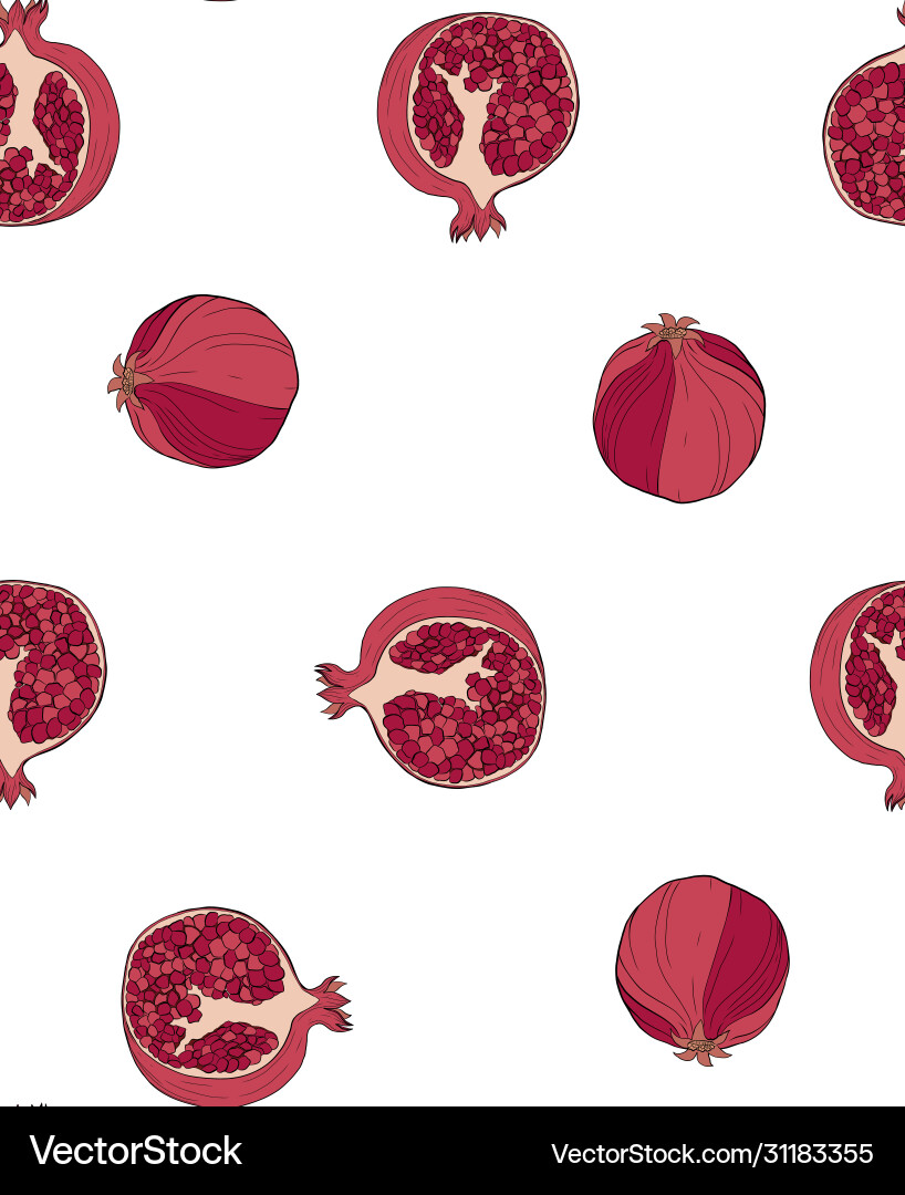 A seamless pattern pomegranate slices and whole A seamless pattern pomegranate slices and whole vector image